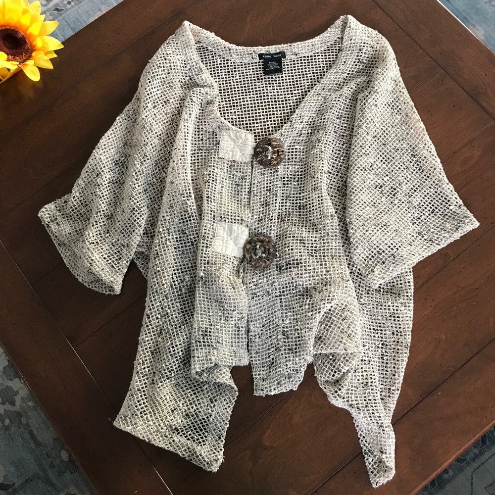 Katie‎ Todd Crochet Boho Cardigan Large Open Weave Dainty